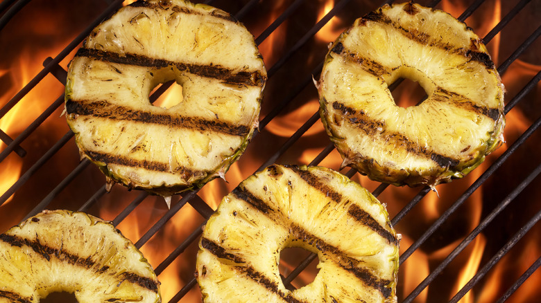 Charred pineapple on grill 