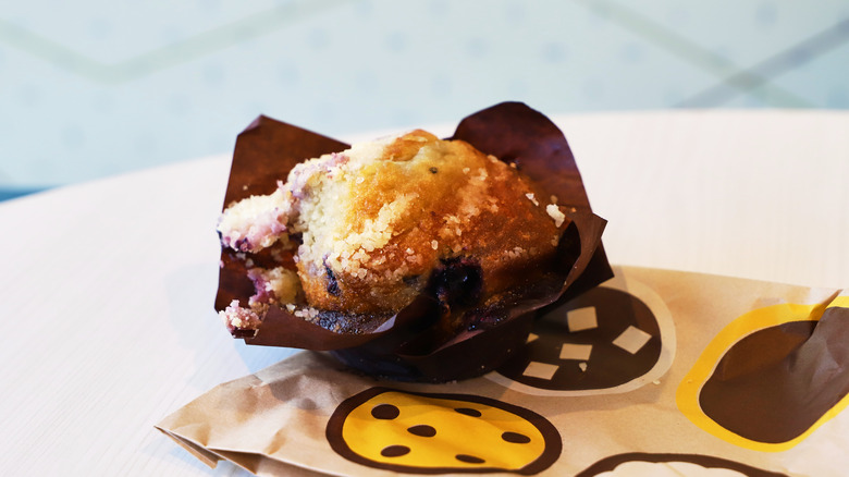 McDonald's blueberry muffin on table