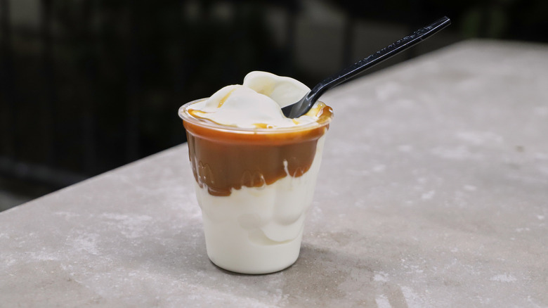 McDonald's caramel sundae on table 