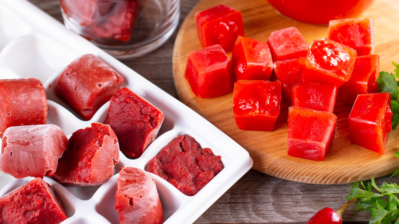 Frozen tomato juice cubes