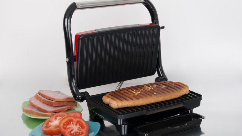 panini maker with ingredients