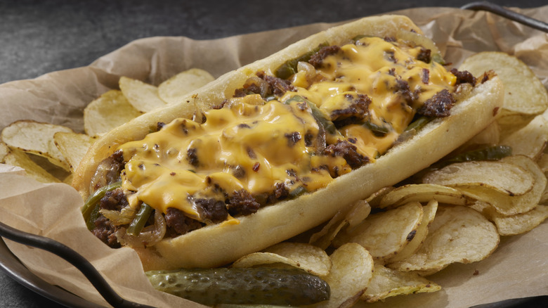 Philly cheesesteak over chips