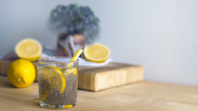 Lemon soaking in glass