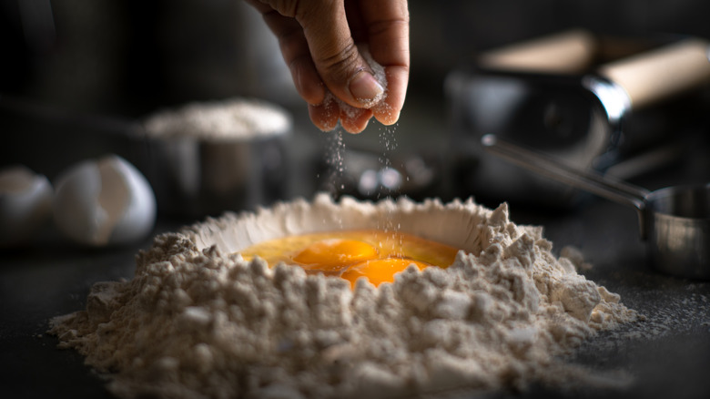 Mixing homemade pasta dough