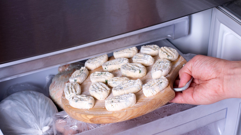 Gnocchi on board in freezer