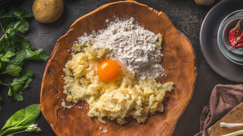 Gnocchi ingredients in a bowl