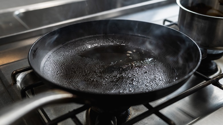 Black pan on stove