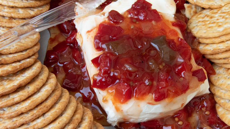 Pepper jelly, cream cheese, crackers