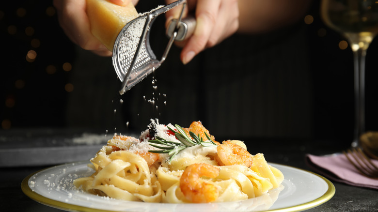 cheese on seafood pasta