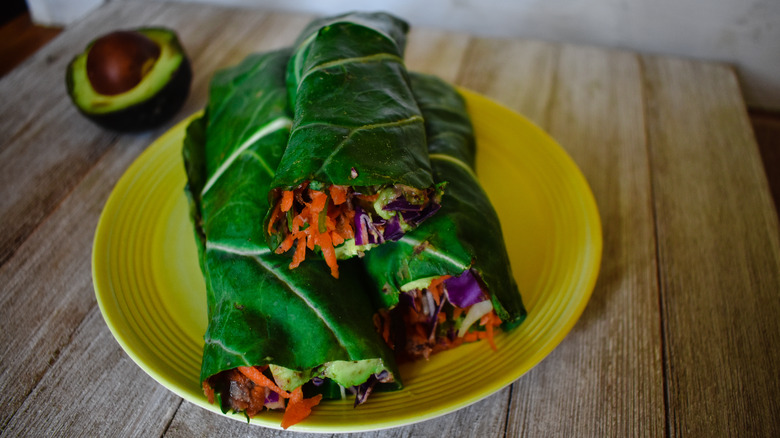 Vegetables wrapped in collard leaves
