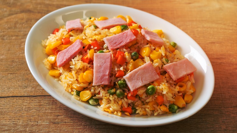 Spam fried rice on plate