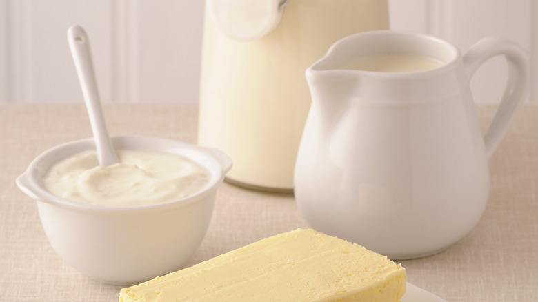 butter, cream in containers