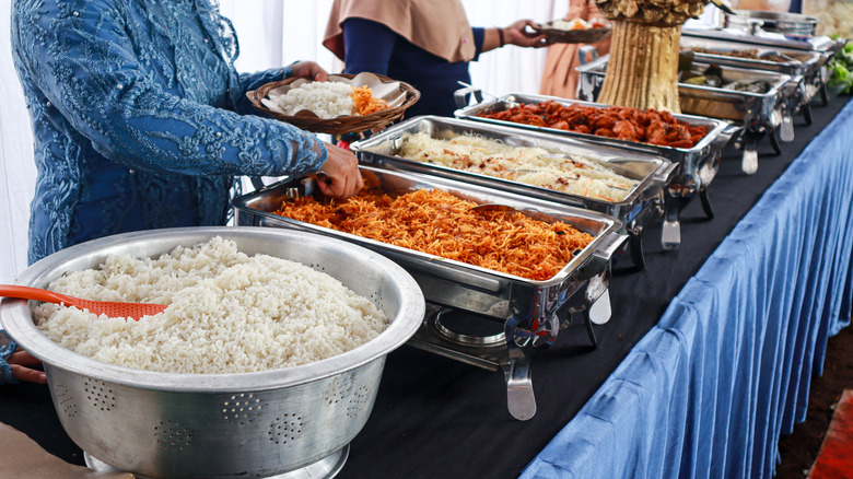 Buffet with a large bowl of rice