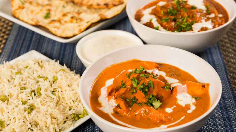 table spread with indian food 