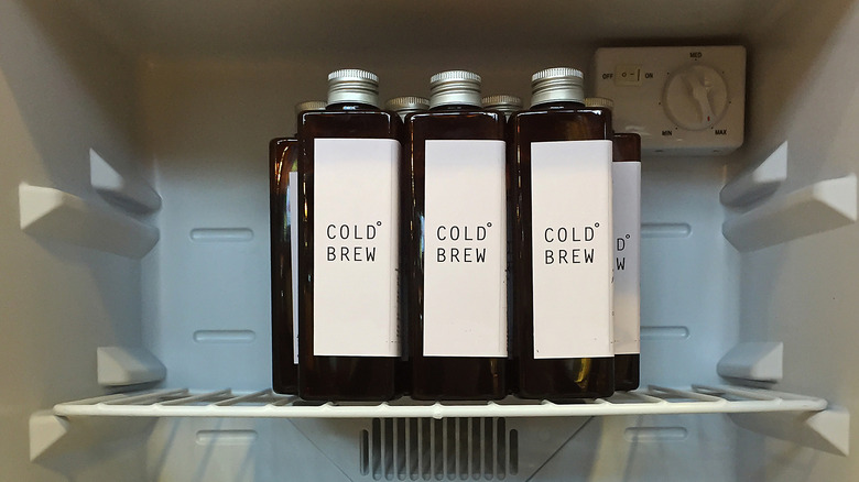 Cold brew bottles in fridge