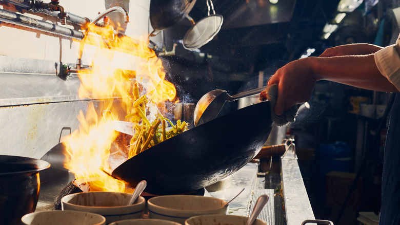 Stir frying with wok