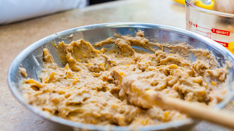 Savory scone batter in bowl