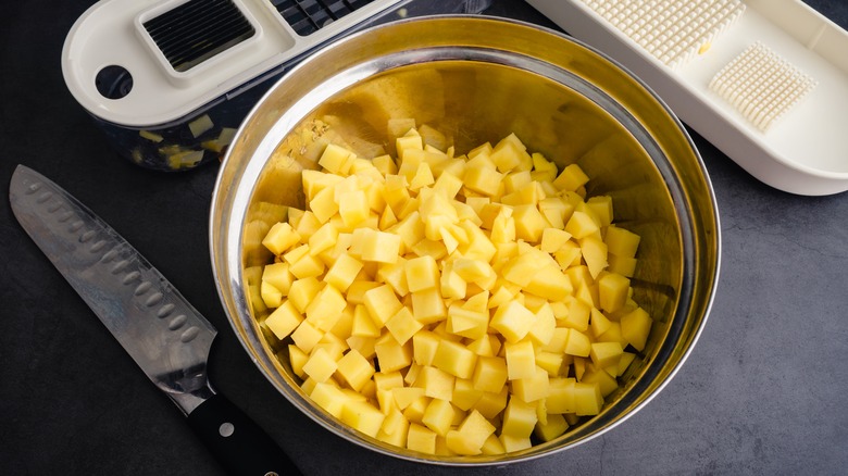 diced potatoes in a pot