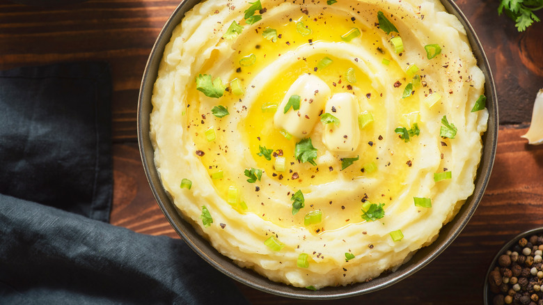 fresh herbs in mashed potatoes