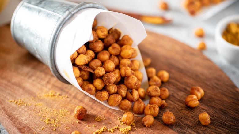 crispy chickpeas spilling on board