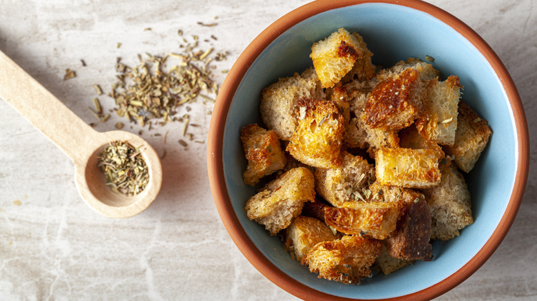 homemade croutons with herbs