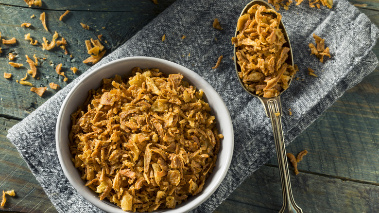 bowl and spoon fried onions