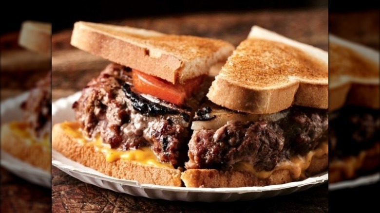 The Original Burger at Louis' Lunch burger on toast