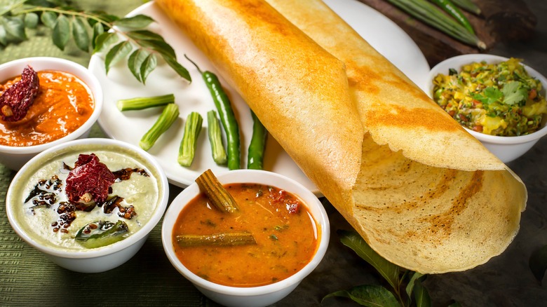 Dosa with sambar and chutney