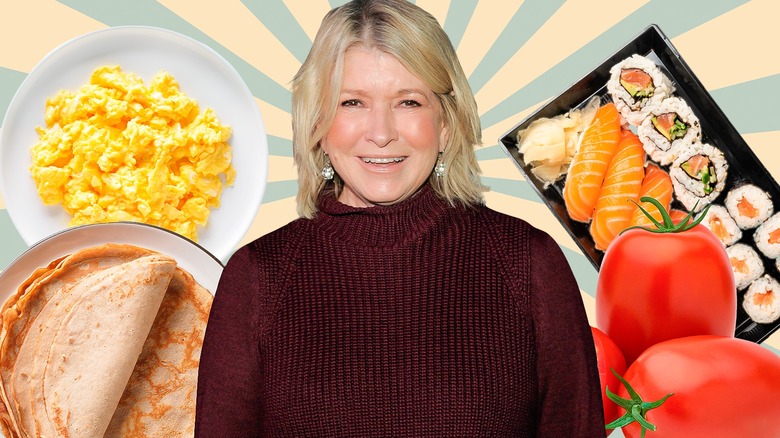 Martha Stewart alongside some of her favorite foods