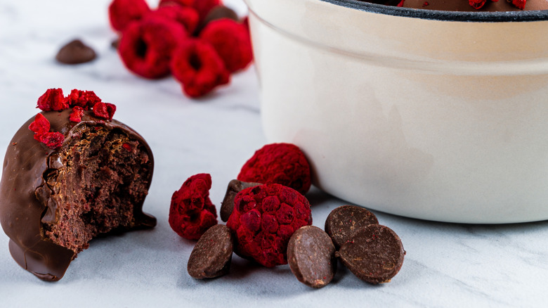 Homemade raspberry dark chocolate truffles