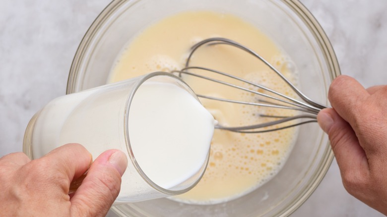 Pancake batter being whisked