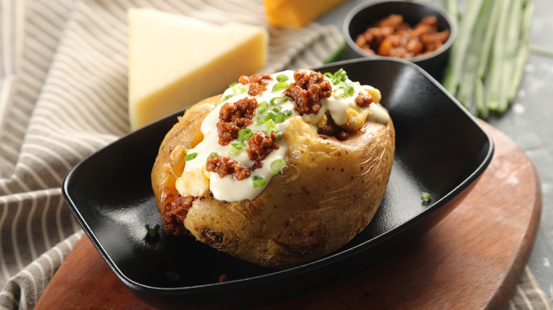 Baked potato in dish