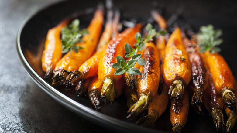 Honey thyme carrots in dish