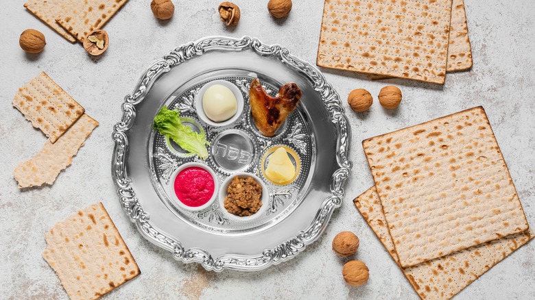 seder plate matzoh and walnuts