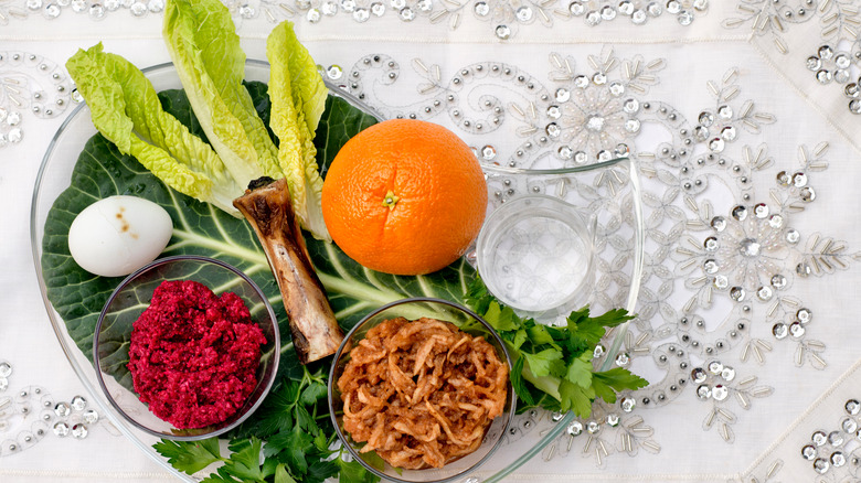 seder plate with an orange