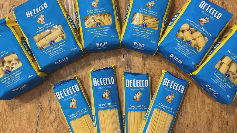 De Cecco pasta products on table