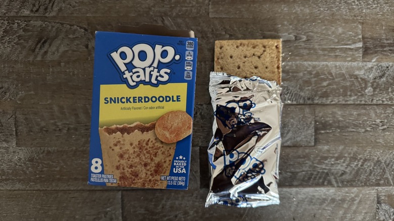 Snickerdoodle Pop-Tart box next to unwrapped pop-tart