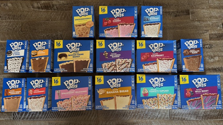 Pop-Tart boxes laid out on wooden surface