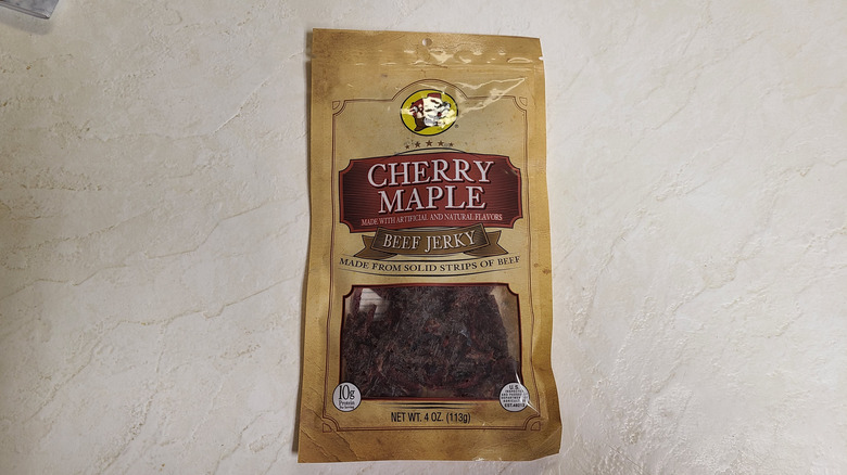 Package of Buc-ee's jerky on a white table