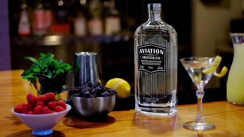 Bottle of Aviation gin on counter