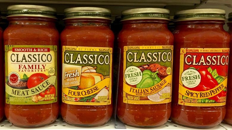 four classico sauce jars