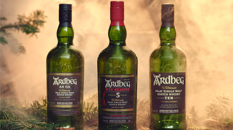 Bottles of Ardbeg scotch before smoke