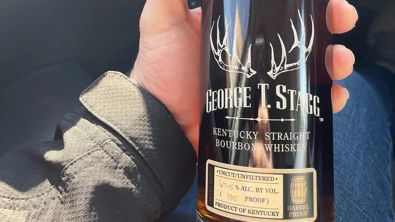 George T. Stagg bottle in hand