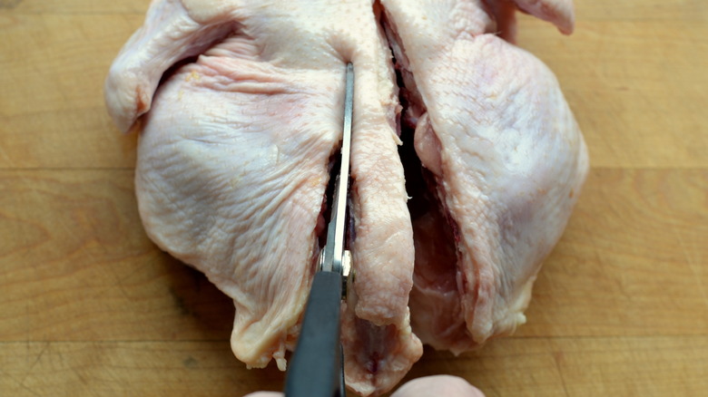 Cutting chicken spine