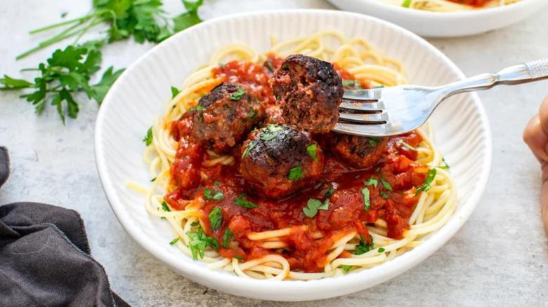 Black bean meatballs pasta