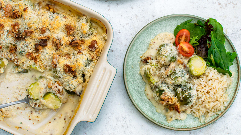 Brussels sprouts gratin on plate