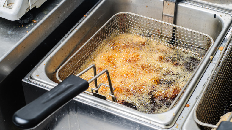 Oil bubbling in fryer basket