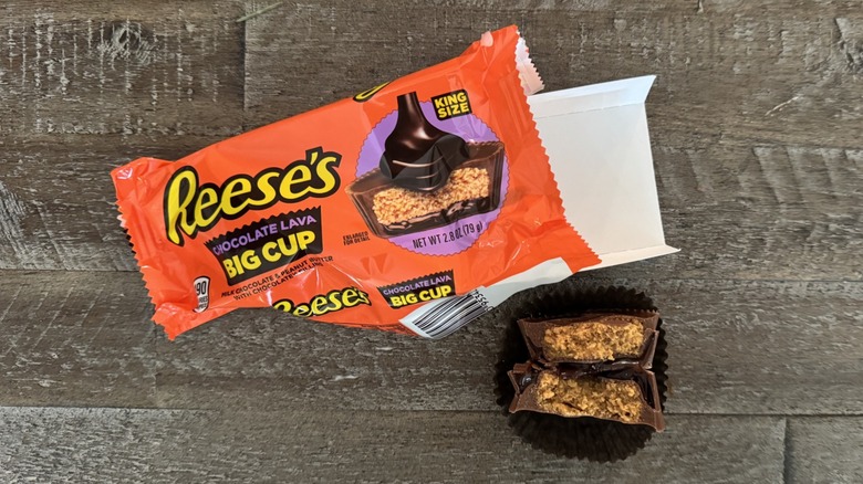 Chocolate lava cup Reese's on wooden surfacde