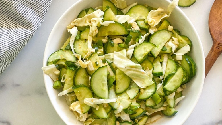 cucumber kimchi salad in bowl