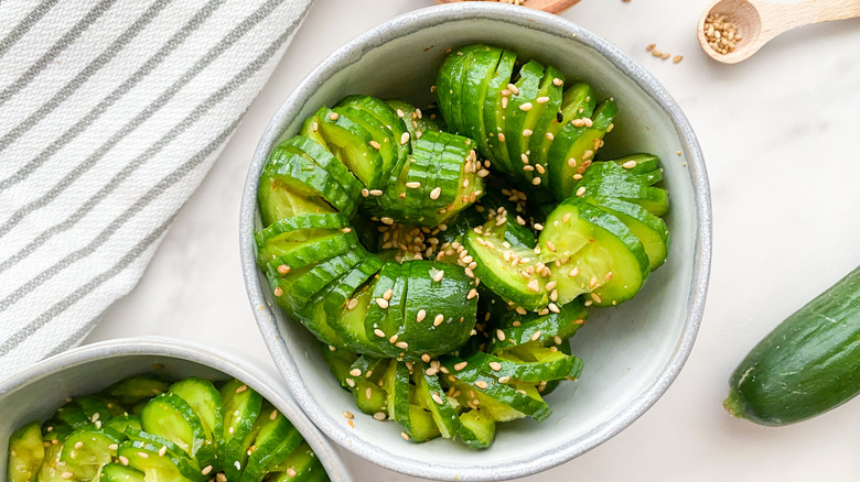 cucumber sesame salad in bowl